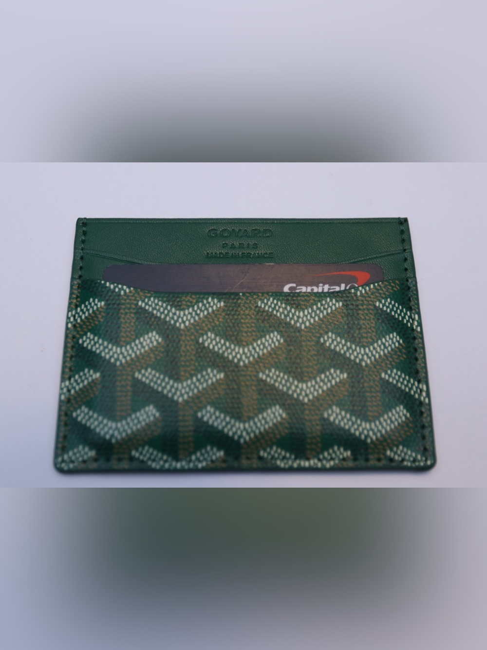 Goyard Green Card Holder with White Chevron Pattern